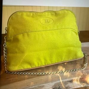 Hermes Pouch Bolide Leather and Canvas with Inside Pocket and unbranded chain